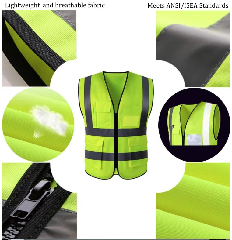 Mesh Safety Vest 5 Pockets Premium Quality Class 2 ANSI/ISEA 107-2010  & Zipper